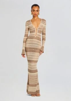 Lilith Knit Crochet Maxi Dress -LUCY Clothing Shop 20240326 LILITHMAXIDRESS BEIGESTRIPE32498 ECOMM