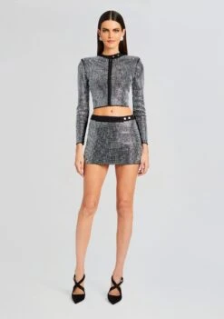 Delta Embellished Knit Skirt -LUCY Clothing Shop Ecommerce Crop 23 10 25 AEROJACKET DELTASKIRT BLACKSILVER 2458 ECOMM