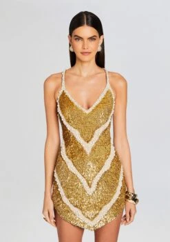 Inessa Feather Sequin Dress -LUCY Clothing Shop Ecommerce Crop 24 01 10 INESSADRESS GOLDWHITE 0184 ECOMM