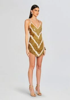Inessa Feather Sequin Dress -LUCY Clothing Shop Ecommerce Crop 24 01 10 INESSADRESS GOLDWHITE 0191 ECOMM