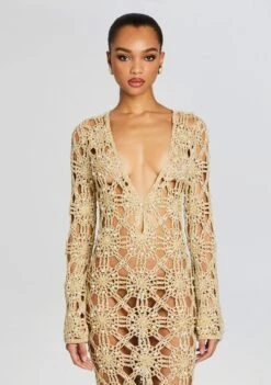Yesly Knit Crochet Dress -LUCY Clothing Shop Ecommerce Crop 24 02 16 YESLEYDRESS METALLICGOLD 065 ECOMM