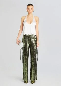 André Cargo Sequin Pant -LUCY Clothing Shop Ecommerce Crop 24 02 29 ANDREPANT MILITARYGREENSEQUIN 0954 ECOMM