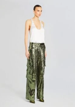André Cargo Sequin Pant -LUCY Clothing Shop Ecommerce Crop 24 02 29 ANDREPANT MILITARYGREENSEQUIN 0997 ECOMM