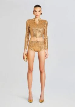 Tru Embellished Knit Short -LUCY Clothing Shop Ecommerce Crop 24 02 29 MALIJACKET TRUSHORTS GOLDMETALLICNUDE 1384 ECOMM