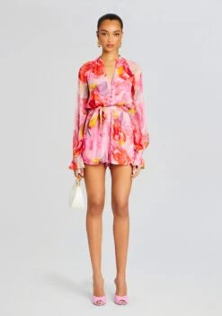 Rosa Romper -LUCY Clothing Shop Ecommerce Crop 24 02 29 ROSA973ROMPERWBELT PINKFLORAL 1013 ECOMM