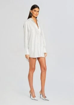 Maddox Embellished Shirt Dress -LUCY Clothing Shop Ecommerce Crop 24 03 12 MADDOXSHIRT WHITE RUTHMINISHOULDERBAG SILVER 0424 ECOMM