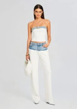 Etta Knit Denim Top -LUCY Clothing Shop Ecommerce Crop 24 03 13 CHANIPANT ETTATOP WHITECOASTLINE ALESSANDRASANDAL DENIM 1309 ECOMM