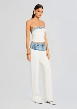 Etta Knit Denim Top -LUCY Clothing Shop Ecommerce Crop 24 03 13 CHANIPANT ETTATOP WHITECOASTLINE ALESSANDRASANDAL DENIM 1337 ECOMM