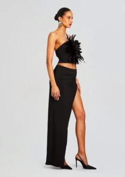 Nicki Feather Top -LUCY Clothing Shop Ecommerce Crop 24 03 27 NIKKITOP LINDSEYSKIRT BLACK 2645 ECOMM