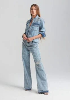 Doreen Crystal Embellished Denim Shirt -LUCY Clothing Shop Ecommerce Crop Retrofete Ecomm set2 Look13 1865
